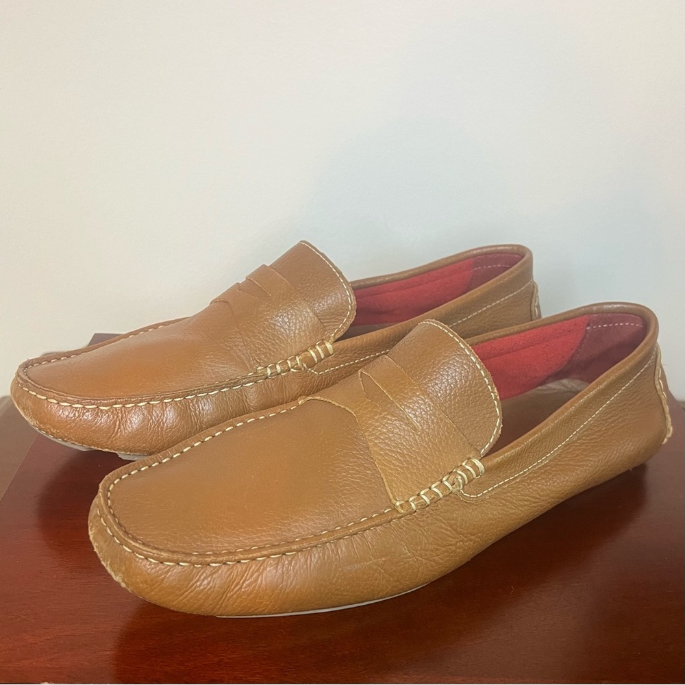 DONALD J PLINER Varran Leather Loafer Slip On Driving Shoes 11M Brown Cognac
